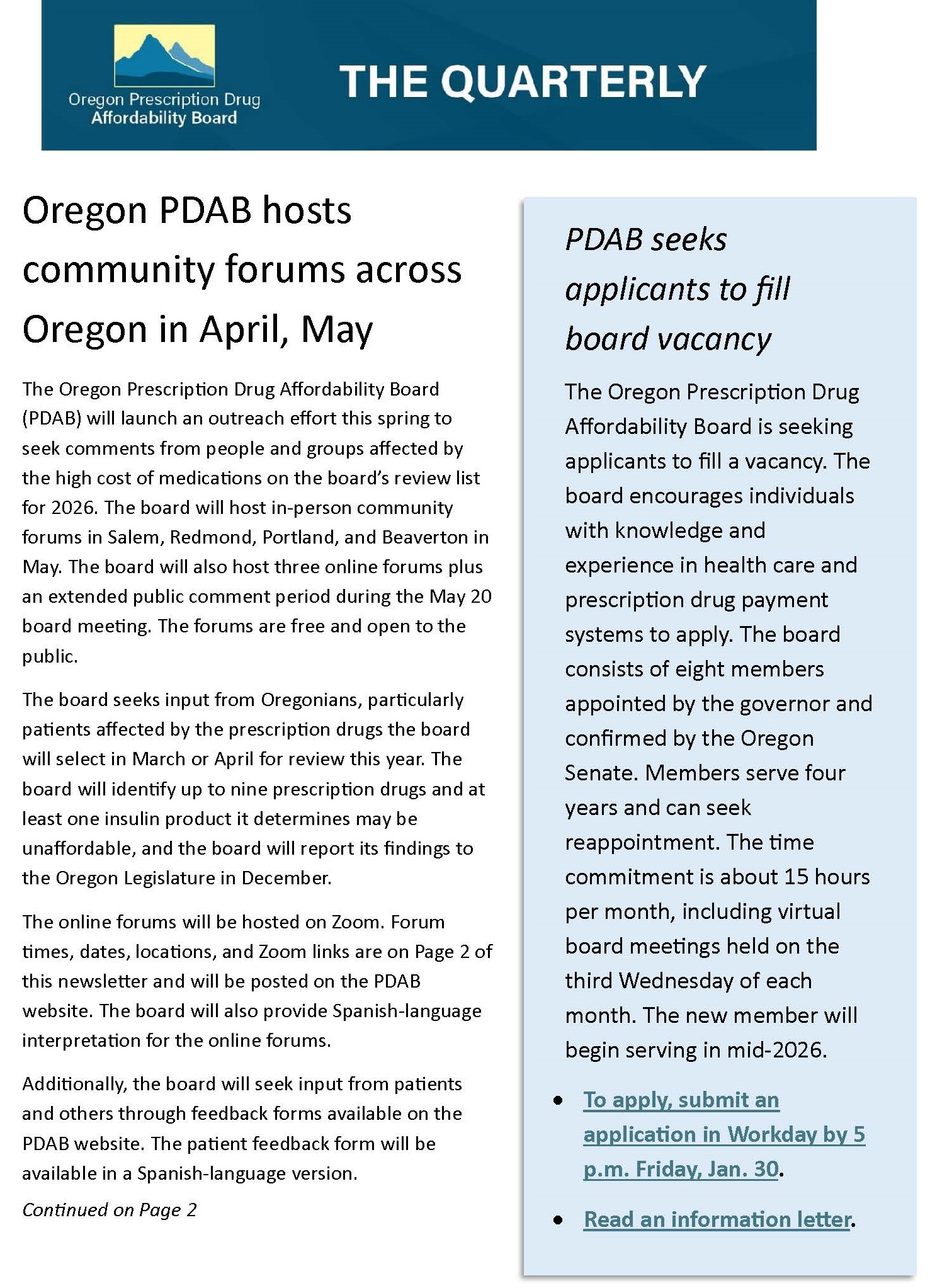 Prescription Drug Affordability Board Newsletter Jan. 14, 2026